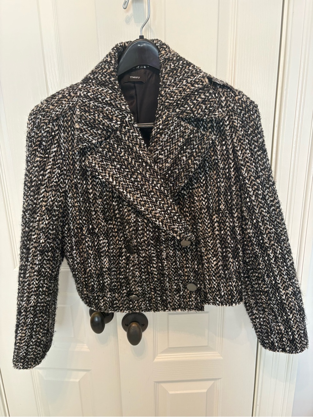 Theory Black and White Cropped Textured Blazer